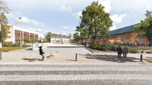 Perspective view of the future central square in Ylöjärvi