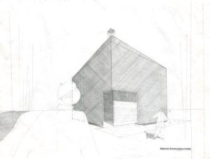 Kärsämäki Church, perspective view, hand drawing