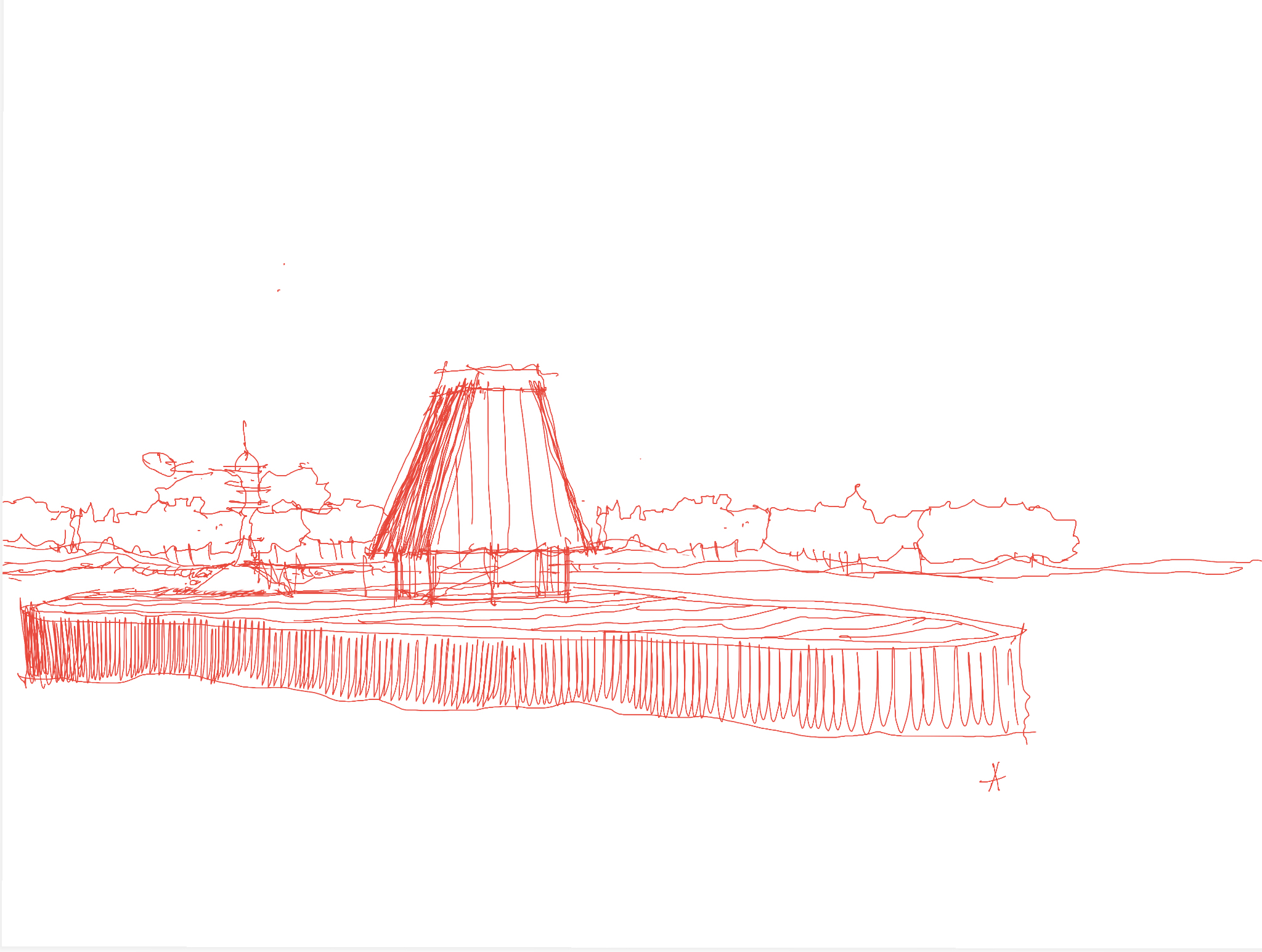 Rauhalinna, boat pavilion by the lake, sketch