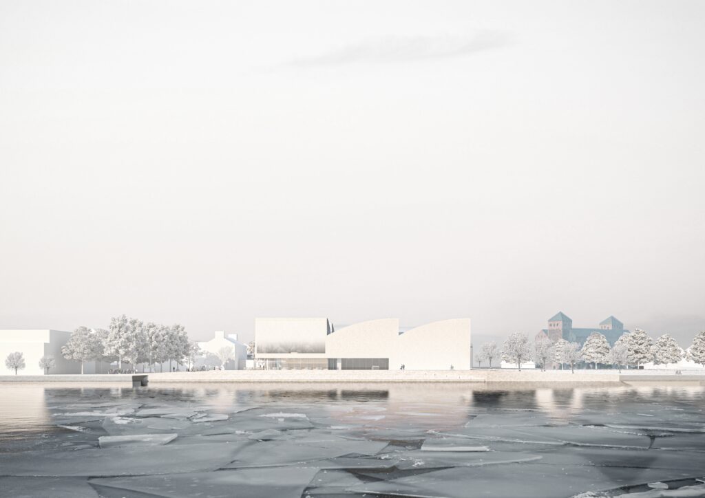 Perspective view of the museum, Kumulus, on the square by the sea