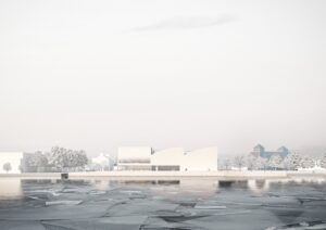 Perspective view of the museum, Kumulus, on the square by the sea