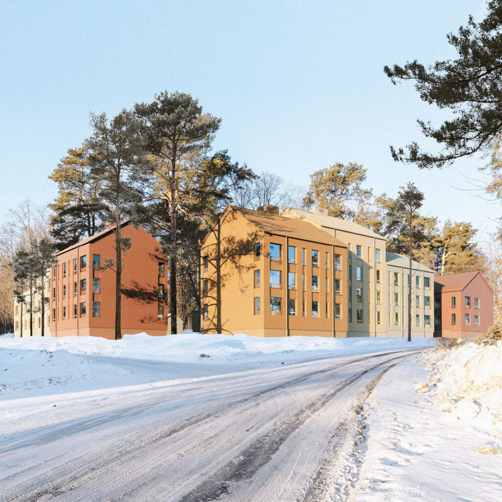 View from the corner of Gottlundinkatu Street toward the town block of the former School for the Blind in Kuopio after transformation into housing