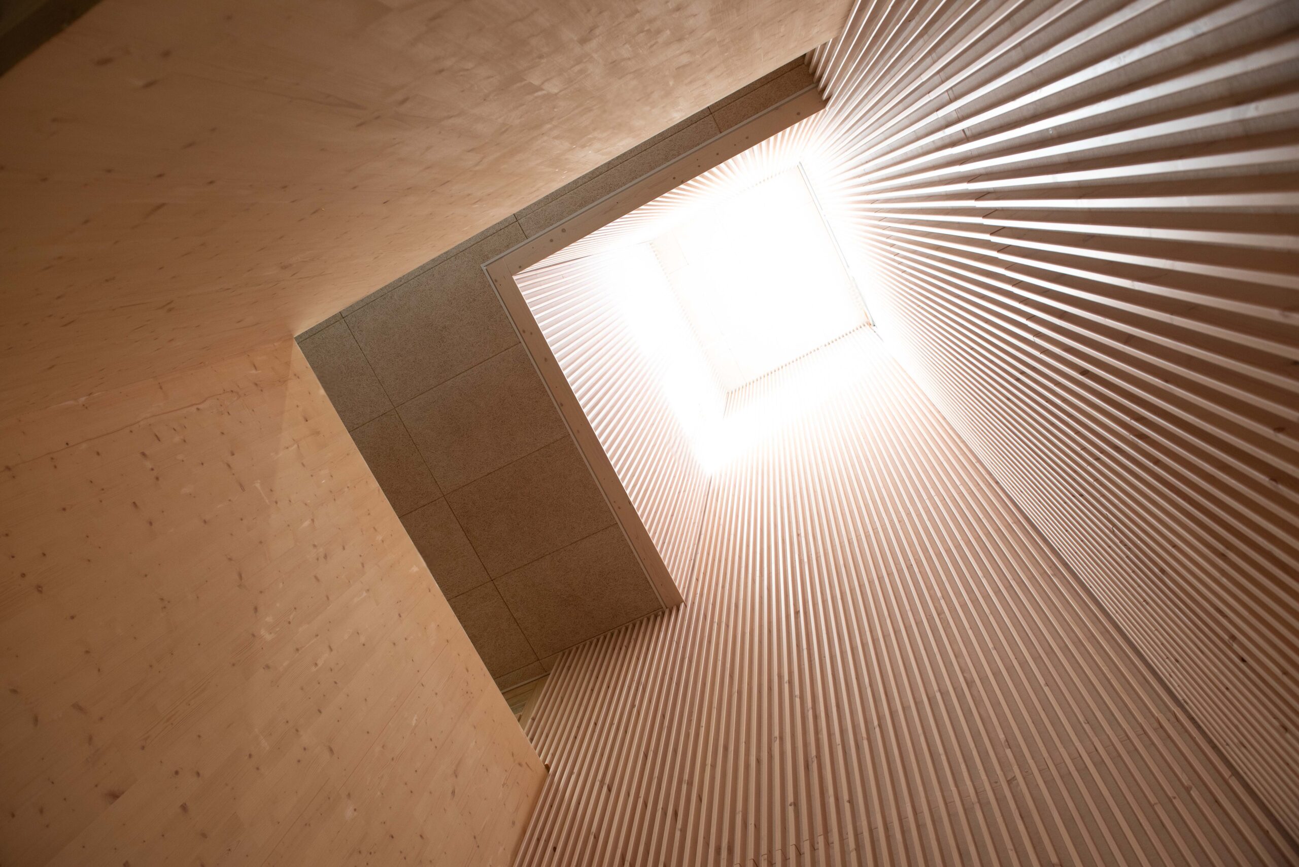 The roof lanterns form cosy spaces with a soft light