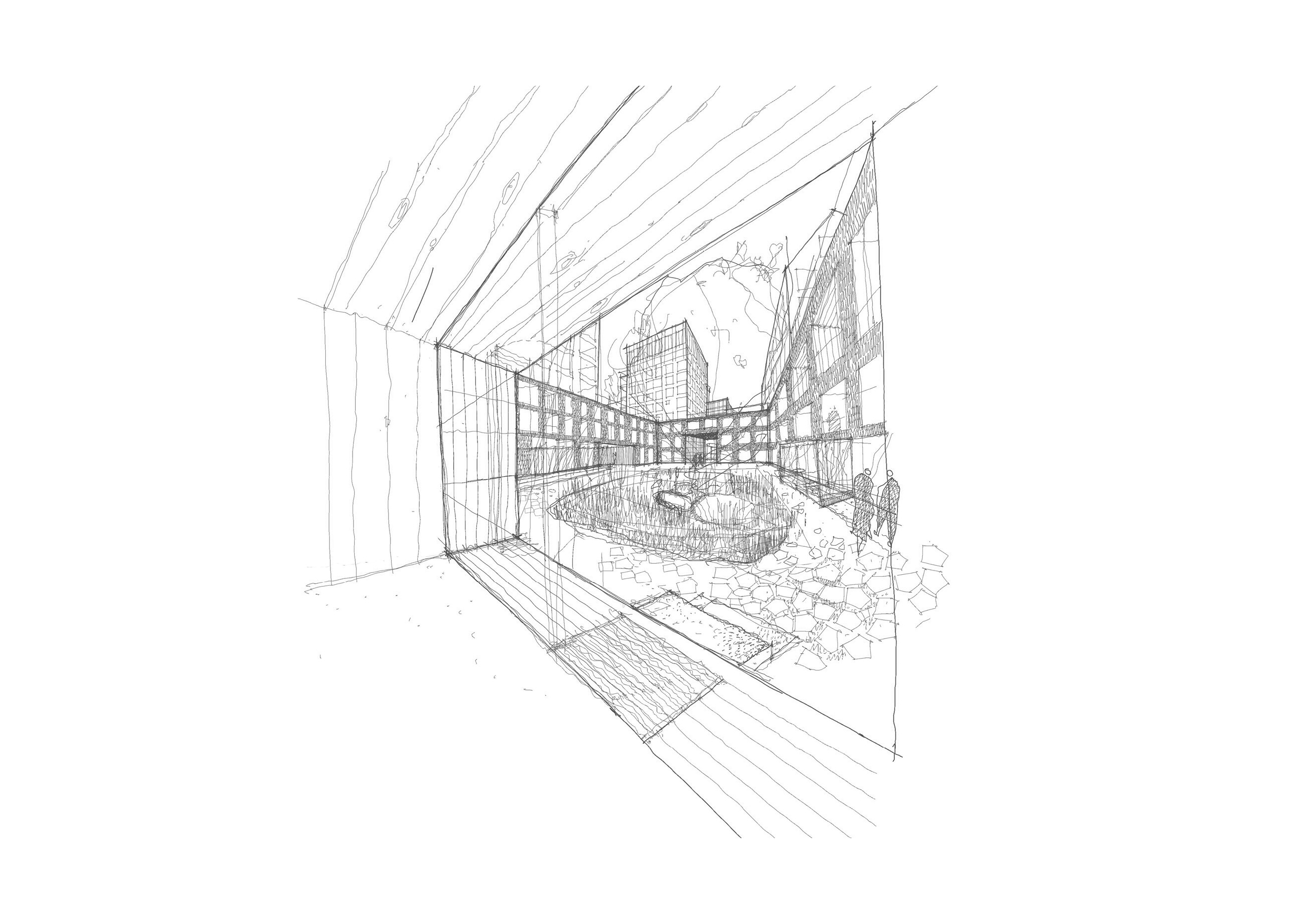 Sketch for a courtyard in a residential block