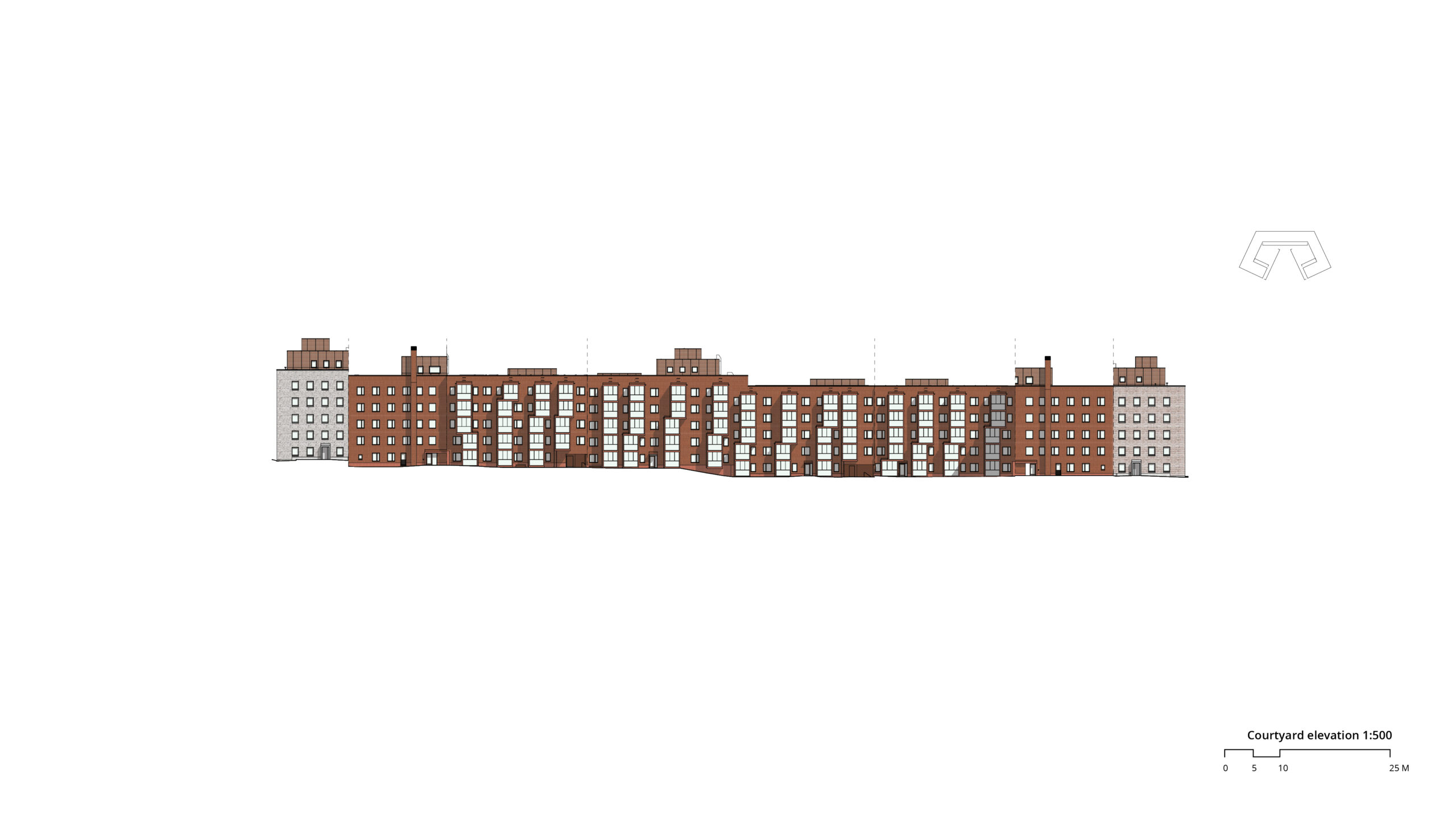 OOPEAA_PR_Heka Kruununvuorenranta_10_Courtyard elevation 1-500