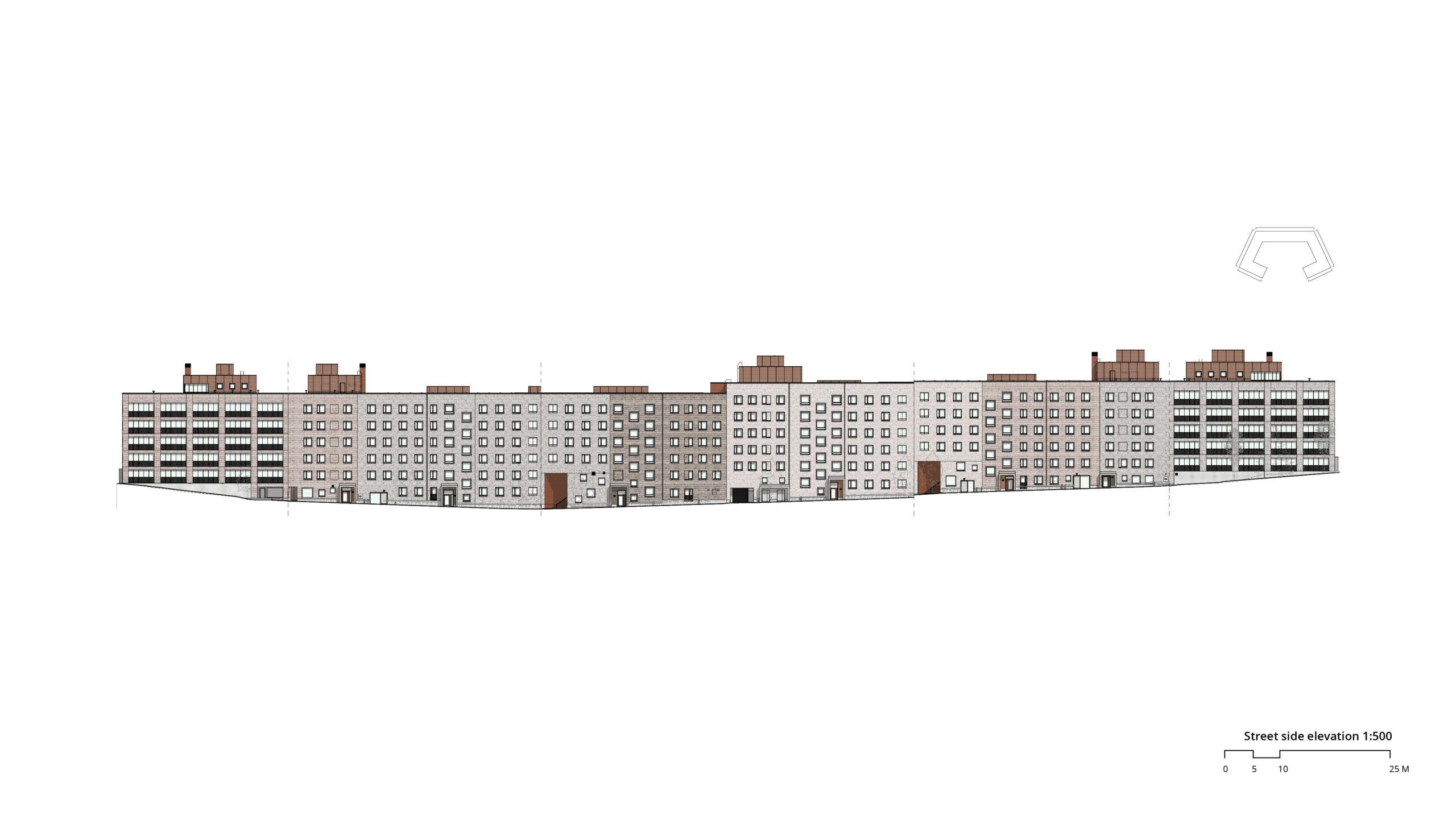 OOPEAA_PR_Heka Kruununvuorenranta_9_Street side elevation 1-500